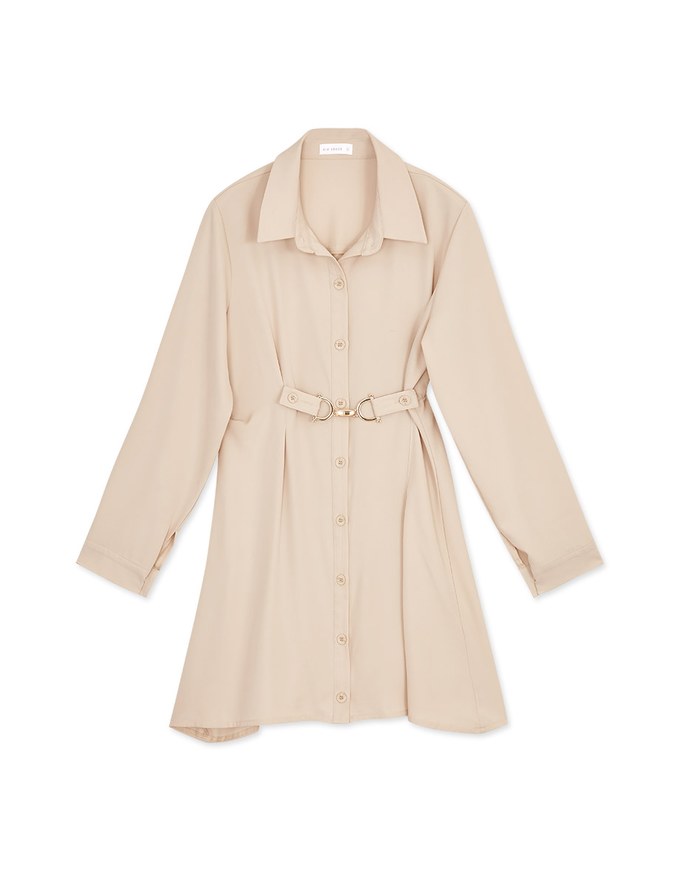 Gold Button Slim Waist Mini Dress