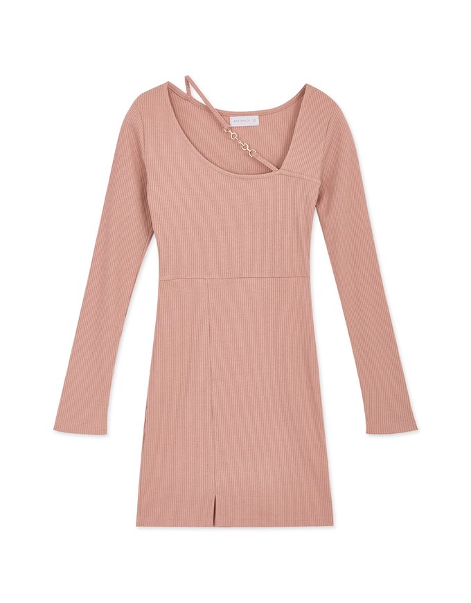 Gold Chain Knit Slit Bodycon Mini Dress