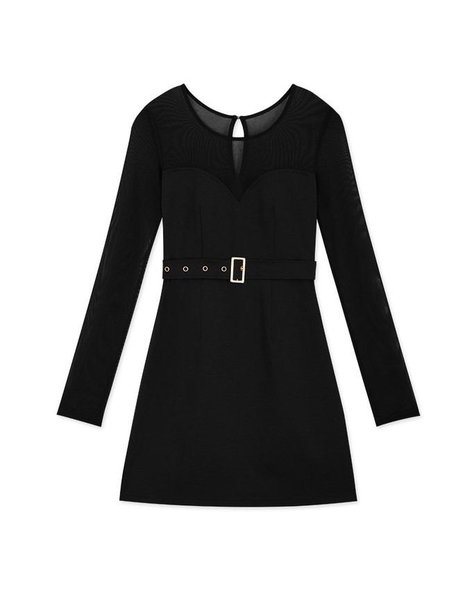 Peach Heart Skin Patchwork Mini Dress (With Belt)