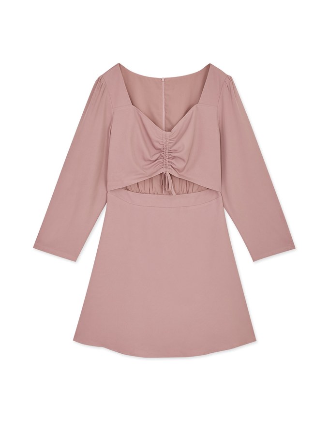 Square Collar Scrunchy Hollow Mini Dress