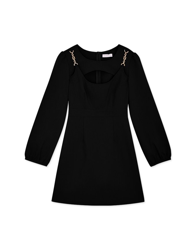 Gold Chain Low-Cut Openwork Pescado Sleeve Mini Dress