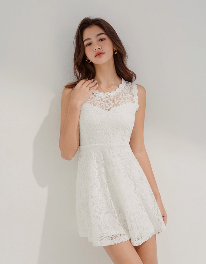 Lace Sleeveless Umbrella Hem Mini Dress