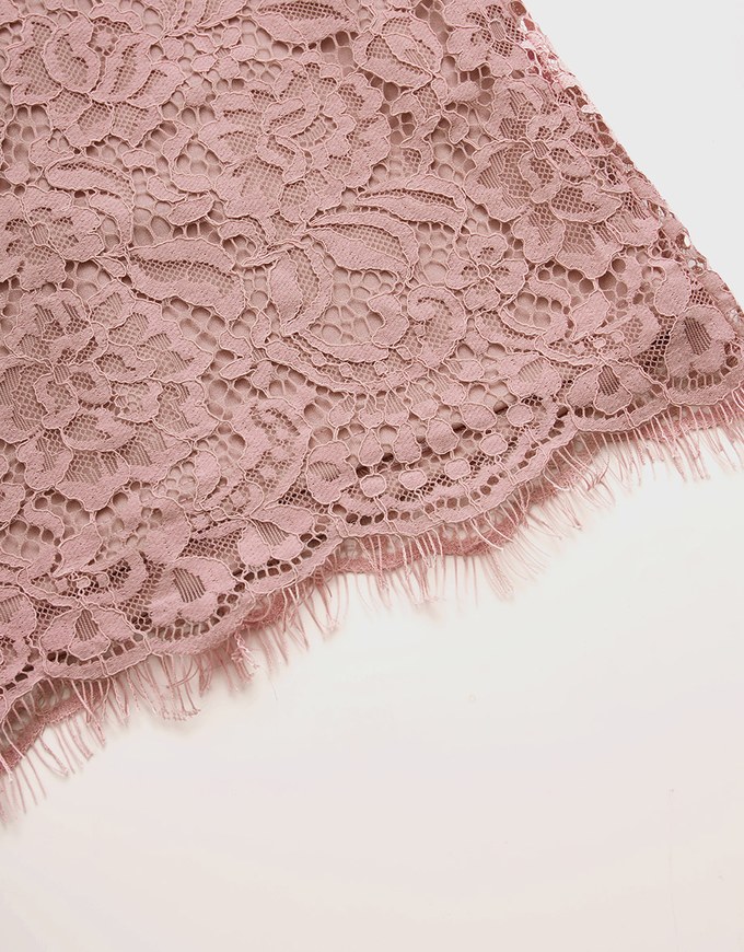 V-Neck Lace Skin-Translucent Mini Dress