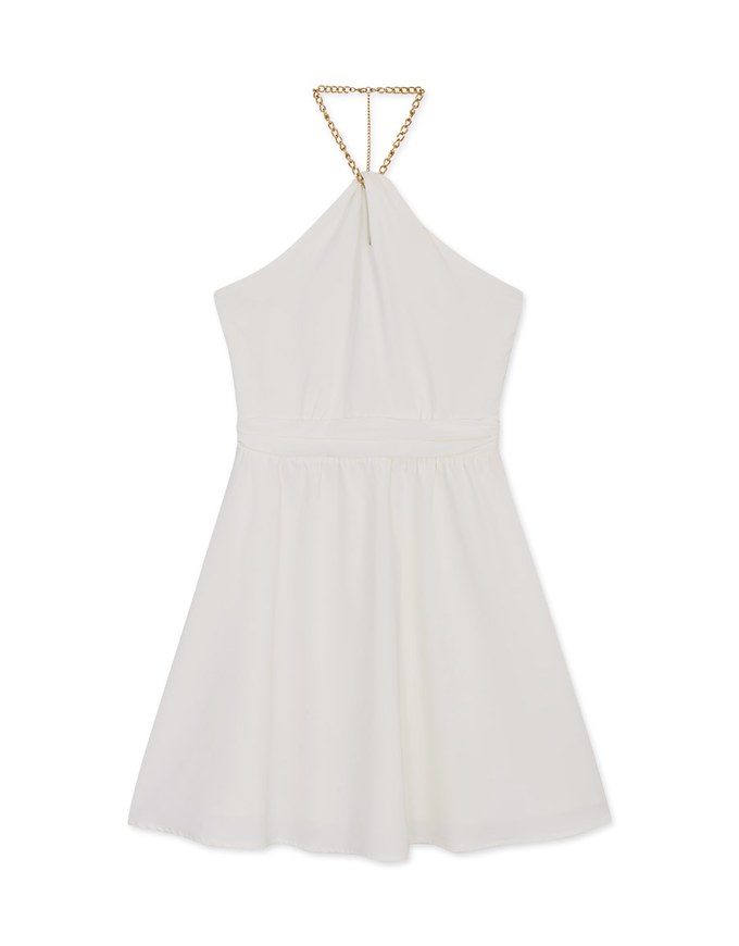 Gold Chain Hollowed Shoulder Loose Mini Dress
