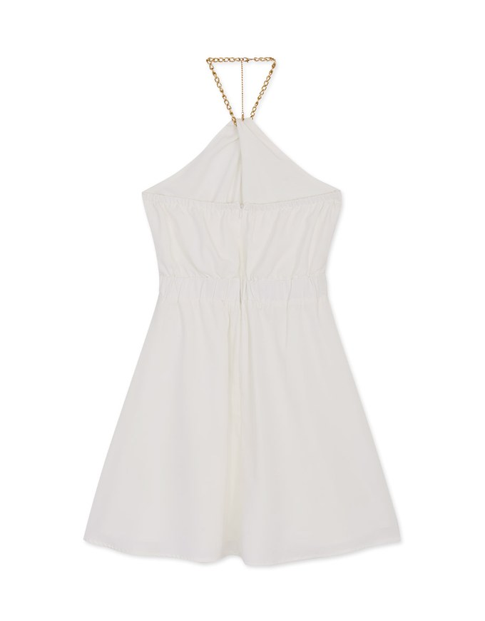 Gold Chain Hollowed Shoulder Loose Mini Dress