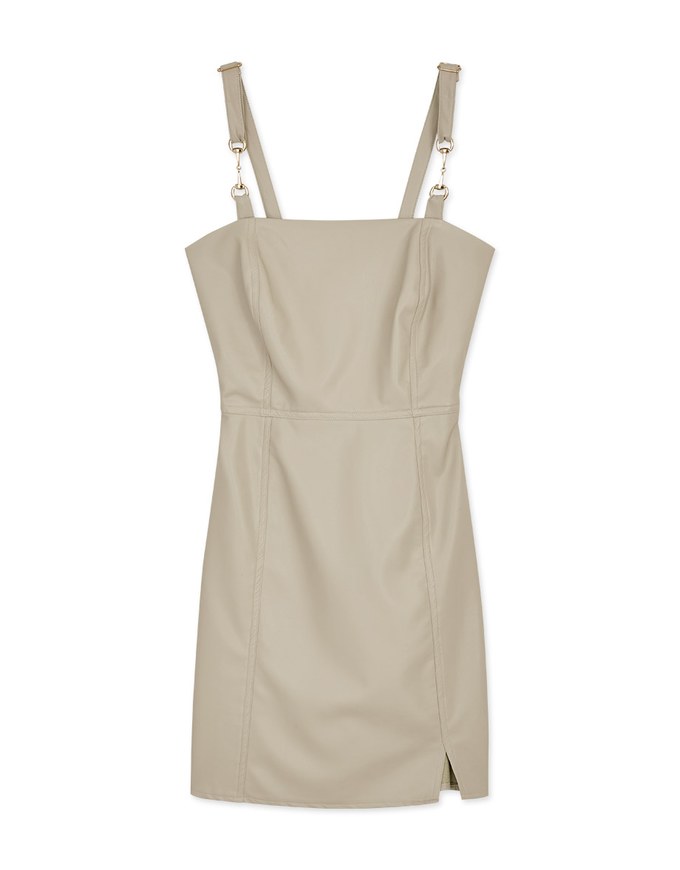 Fashionable Slit Faux Leather Vest Mini Dress