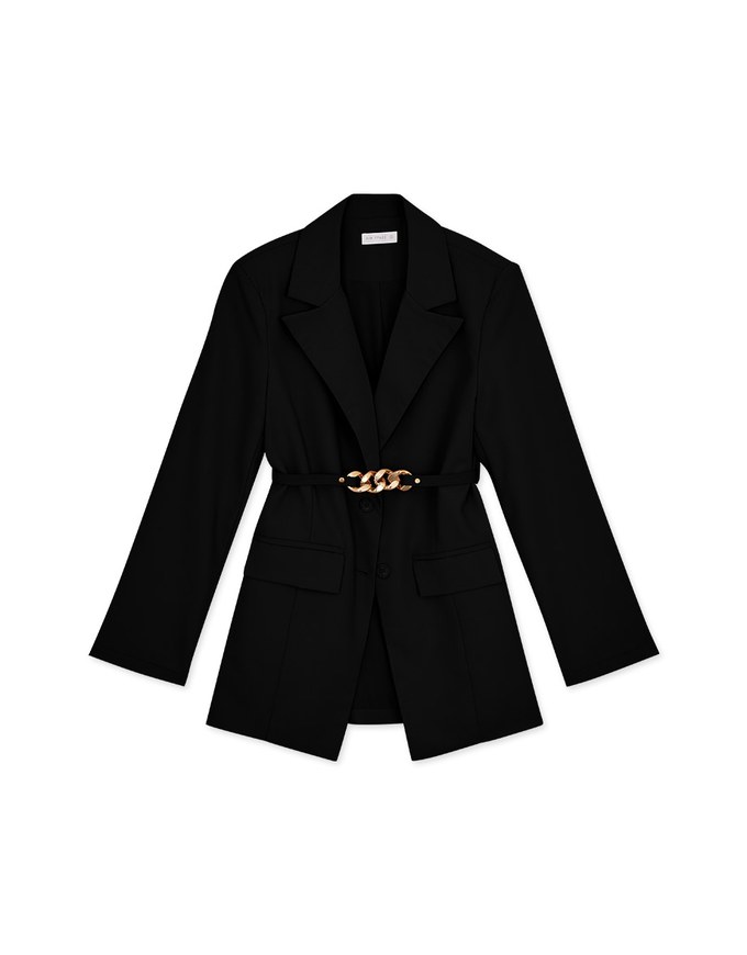 Gold Chain Detachable Shoulder Pad Blazer (With Belt)