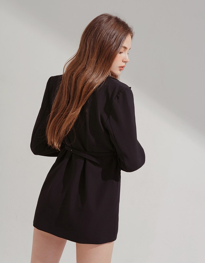 Gold Chain Detachable Shoulder Pad Blazer (With Belt)
