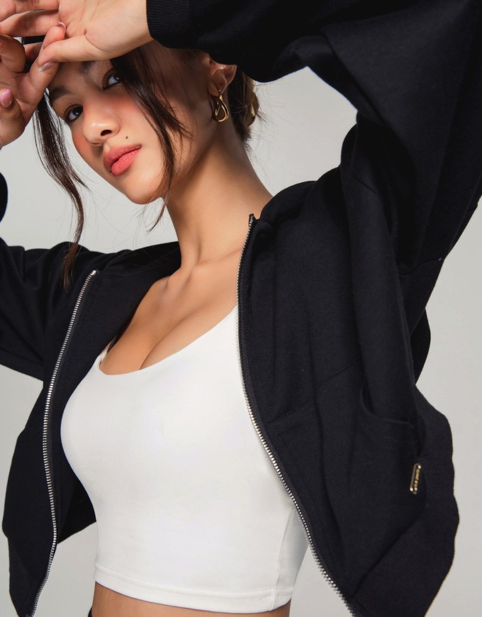 Hooded Zip Crop Track Blazer Jacket