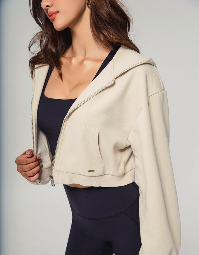 Hooded Zip Crop Track Blazer Jacket