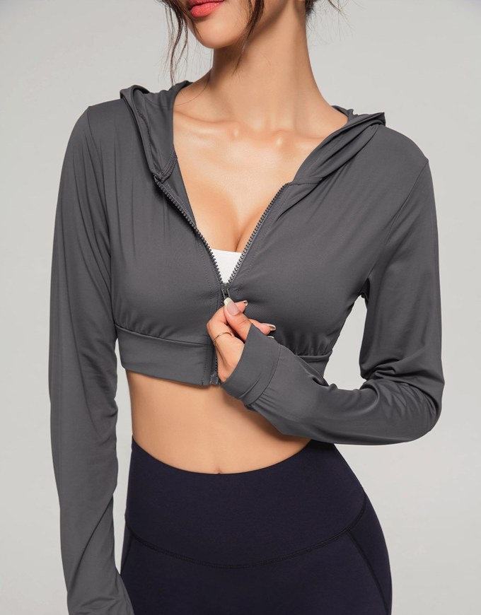 Lightweight Hooded Crop Track Blazer Jacket
