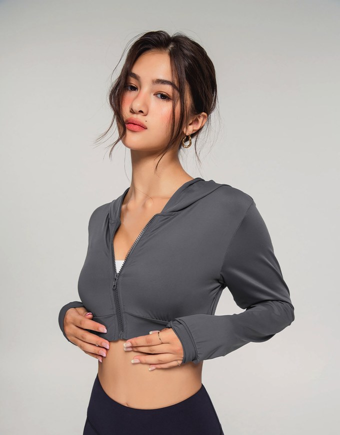 Lightweight Hooded Crop Track Blazer Jacket