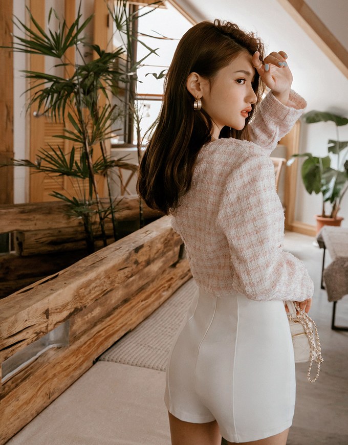 Tweed Cardigan Blazer Jacket (With Padded Shoulders)