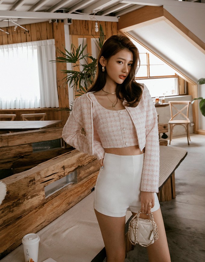 Tweed Cardigan Blazer Jacket (With Padded Shoulders)