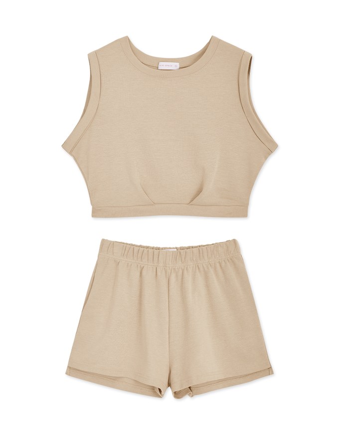 U Neck Sleeveless Waist Shorts Set