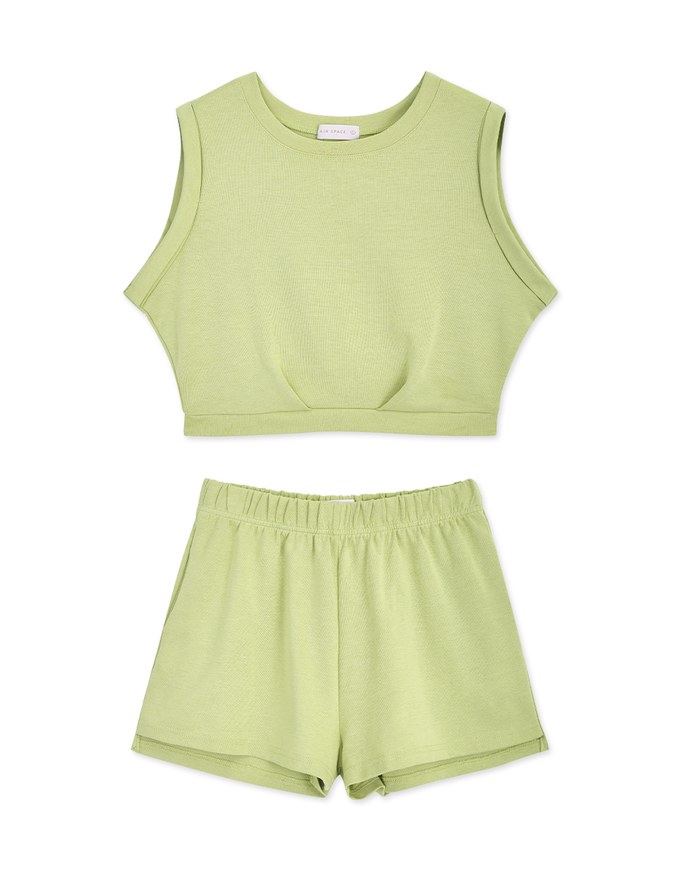U Neck Sleeveless Waist Shorts Set