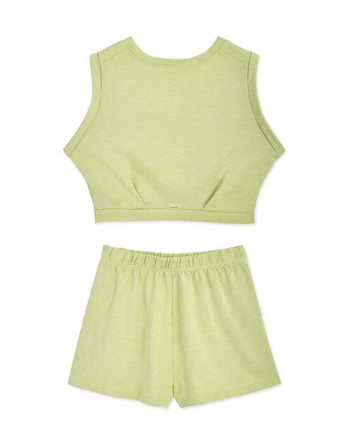 U Neck Sleeveless Waist Shorts Set