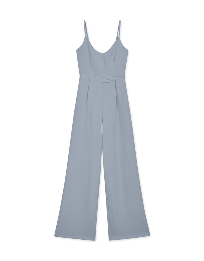Slim-Shoulder Two-Button Embellished Jumpsuit