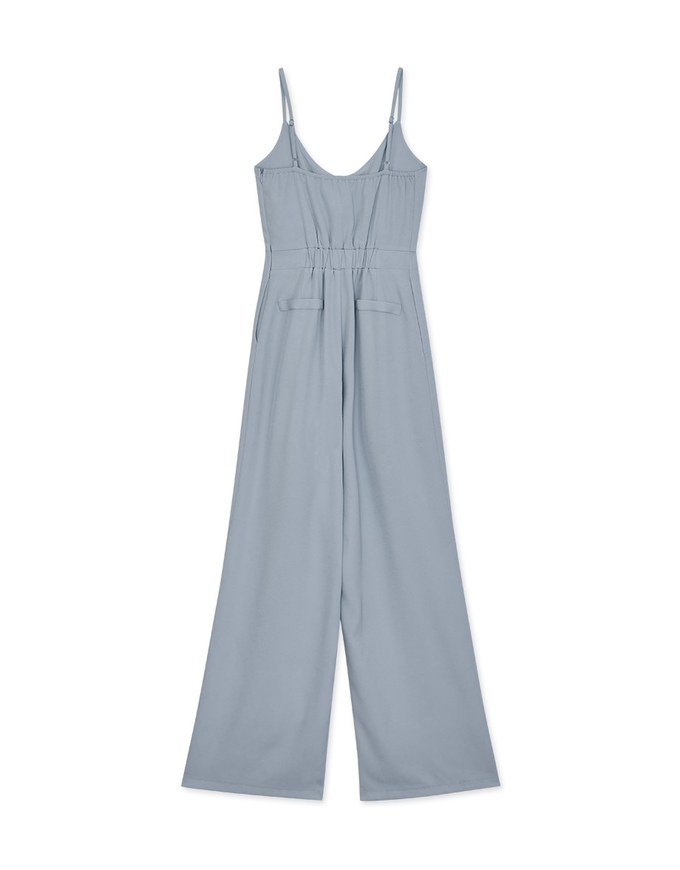 Slim-Shoulder Two-Button Embellished Jumpsuit
