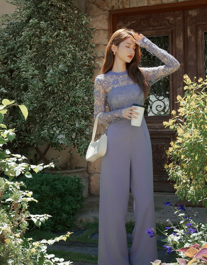 Sheer Lace Backless Jumpsuit Pants (With Inner Wear)