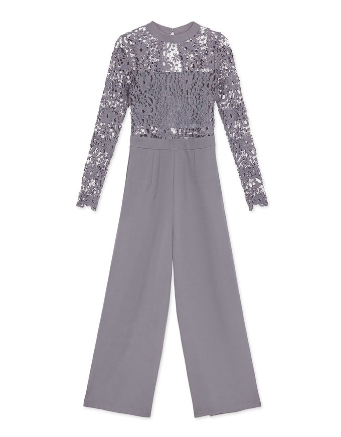 Sheer Lace Backless Jumpsuit Pants (With Inner Wear)