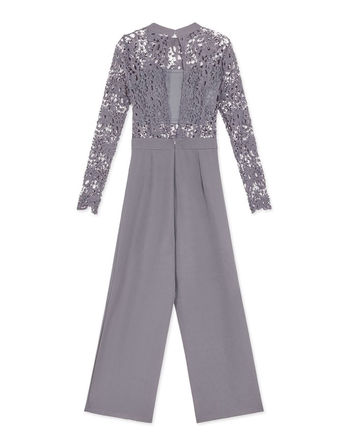 Sheer Lace Backless Jumpsuit Pants (With Inner Wear)