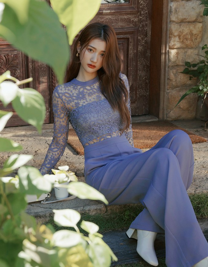 Sheer Lace Backless Jumpsuit Pants (With Inner Wear)