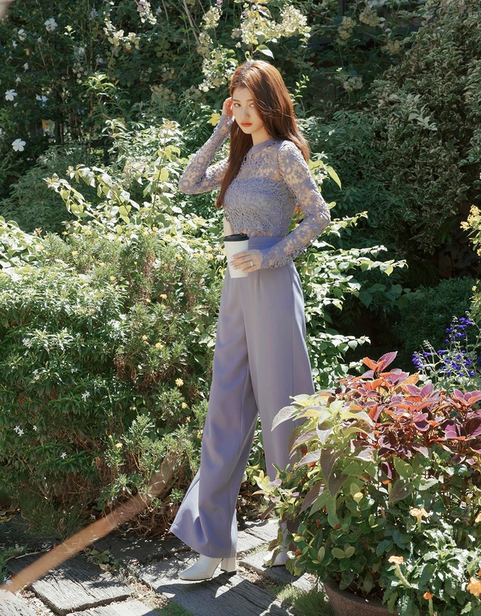 Sheer Lace Backless Jumpsuit Pants (With Inner Wear)