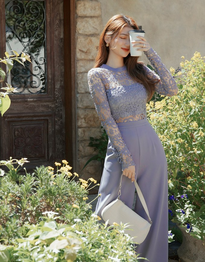 Sheer Lace Backless Jumpsuit Pants (With Inner Wear)