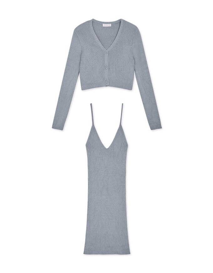 V-Neck Knit Two-Piece Dress