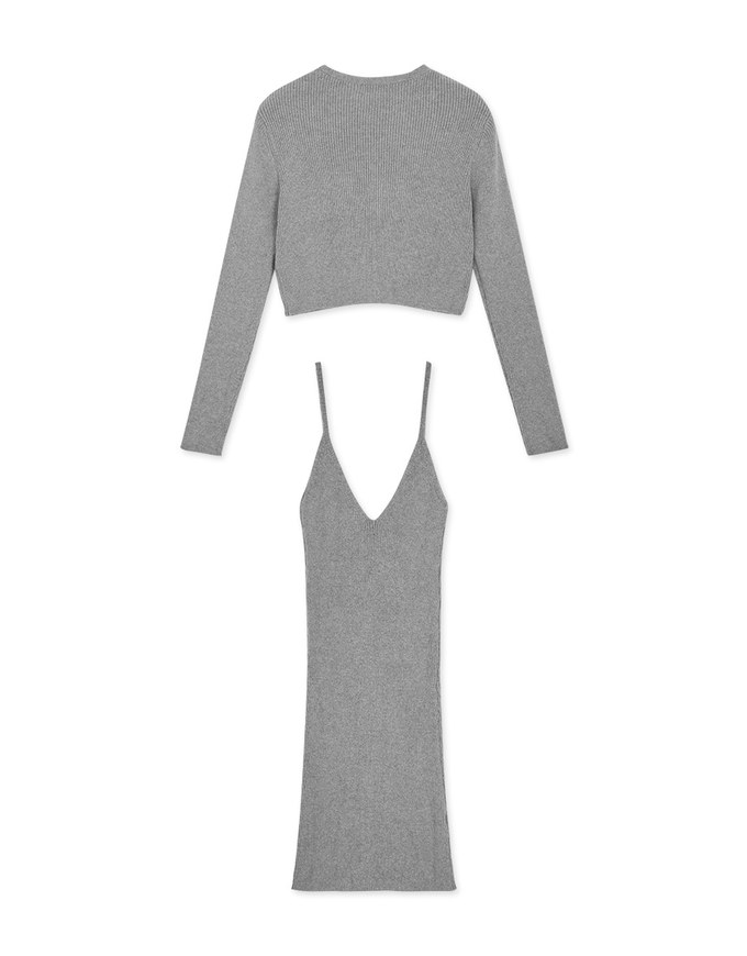 V Neck Knit Two Piece Dress