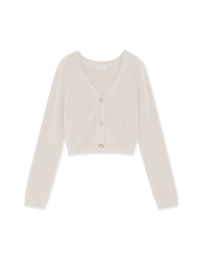 V-Neck Wool Button-Down Knit Top