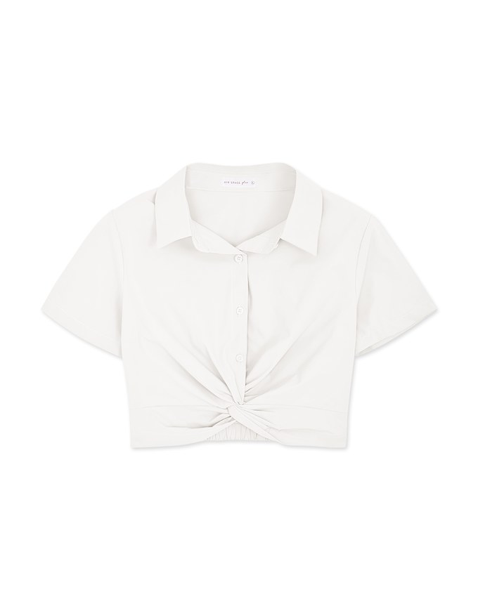 Front Knot Cinched Waist Blouse Shirt