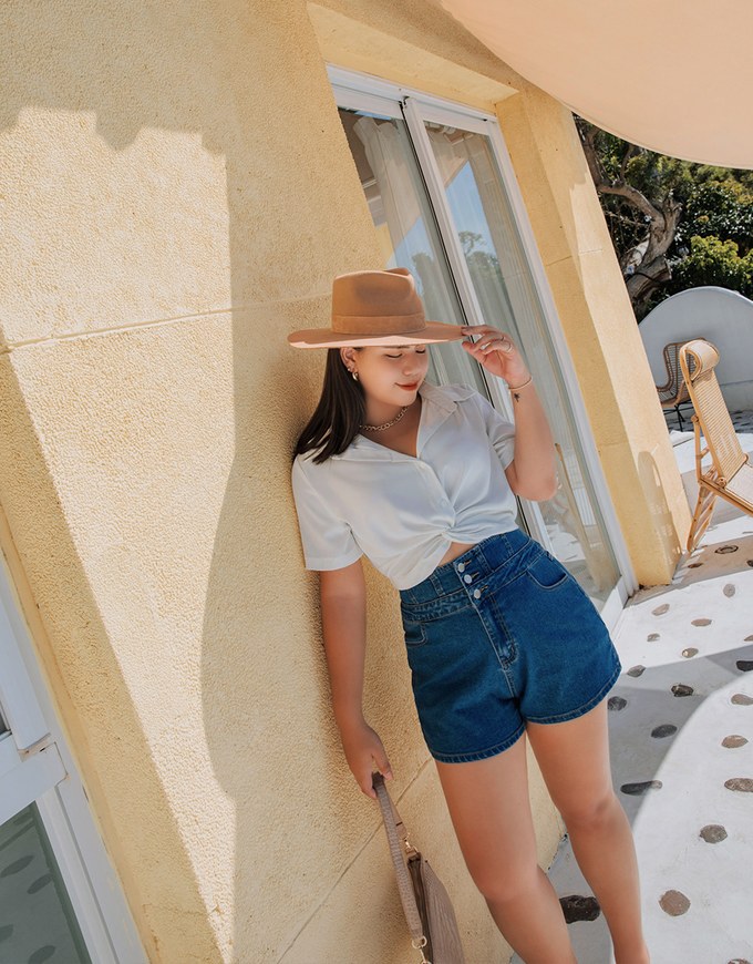 Front Knot Cinched Waist Blouse Shirt
