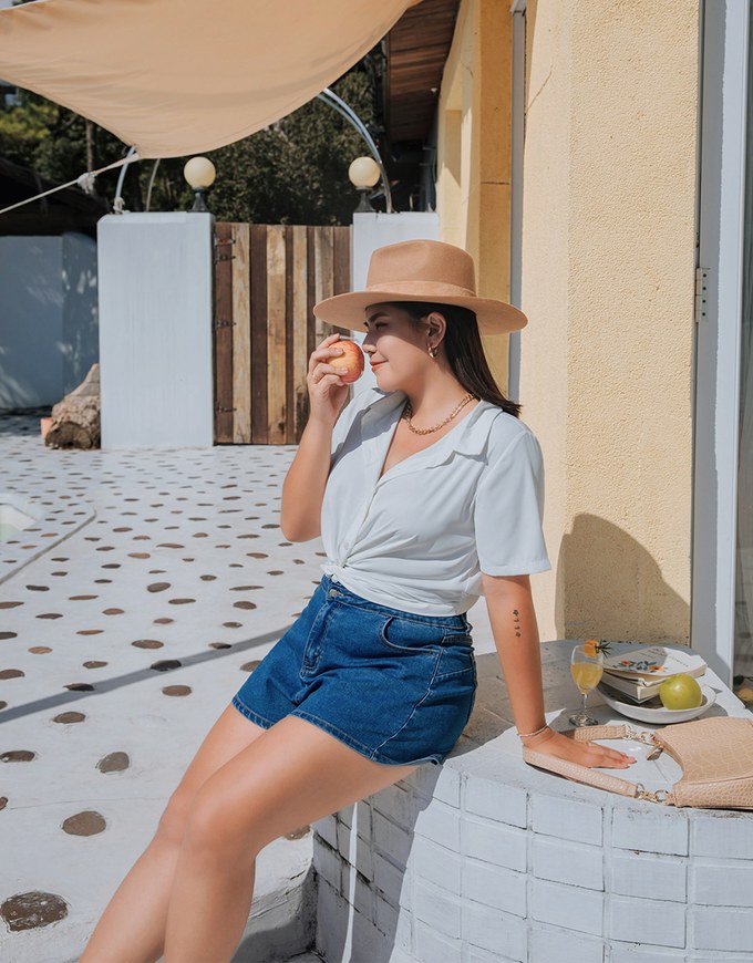 Front Knot Cinched Waist Blouse Shirt