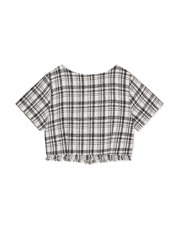 Tweed Square Neck Distressed Hem Top
