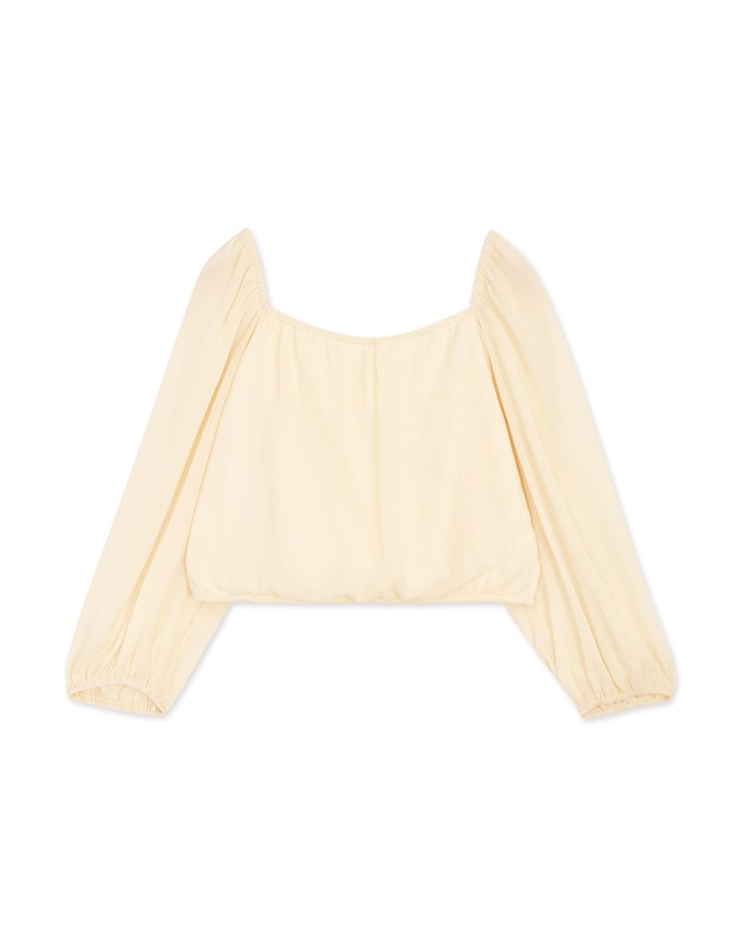 Square Neck Pearl Button Puff Sleeve Top