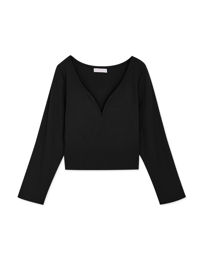 Littile V Notch Knit Crop Top