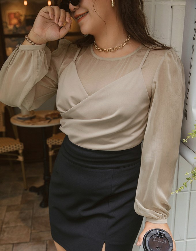 Fake Two-Piece Sheer Crop Top