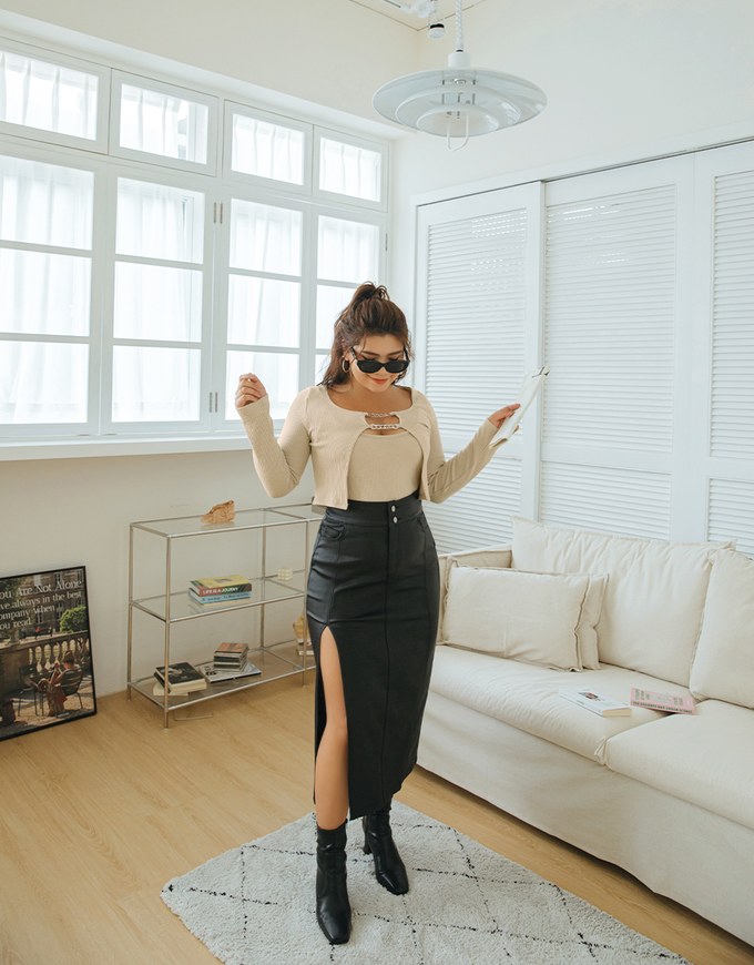 High Waisted Slim Slit Faux Leather Maxi Maxi Long Skirt