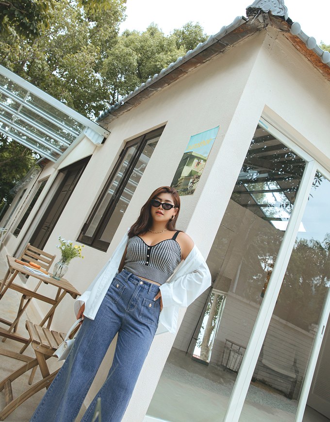 Vintage Gold Buckle Line Denim Jeans Pants