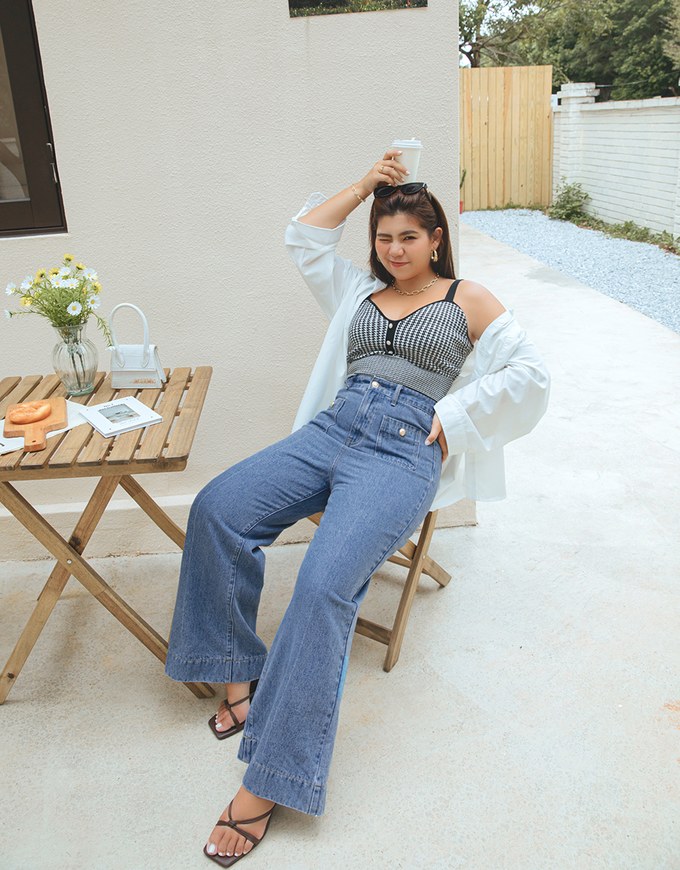 Vintage Gold Buckle Line Denim Jeans Pants