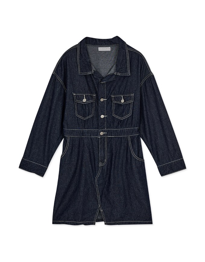 Casual Seamline Slit Denim Jeans Mini Dress