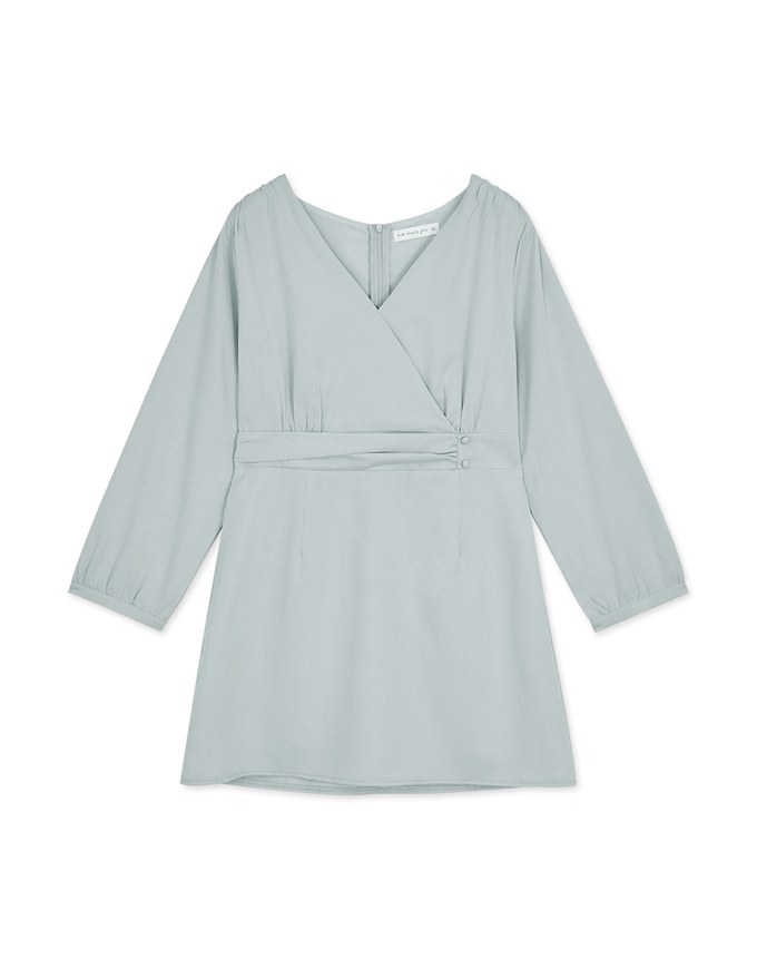 Crossover V Neck Pleated Waist Mini Dress