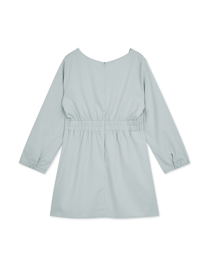 Crossover V Neck Pleated Waist Mini Dress