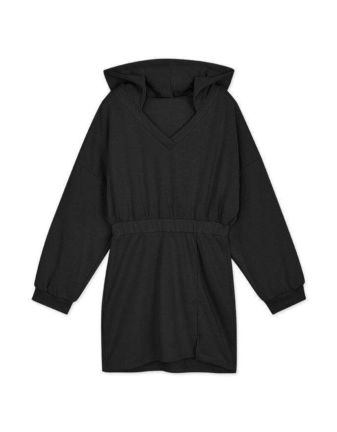 Preppy V Neck Hooded Dress