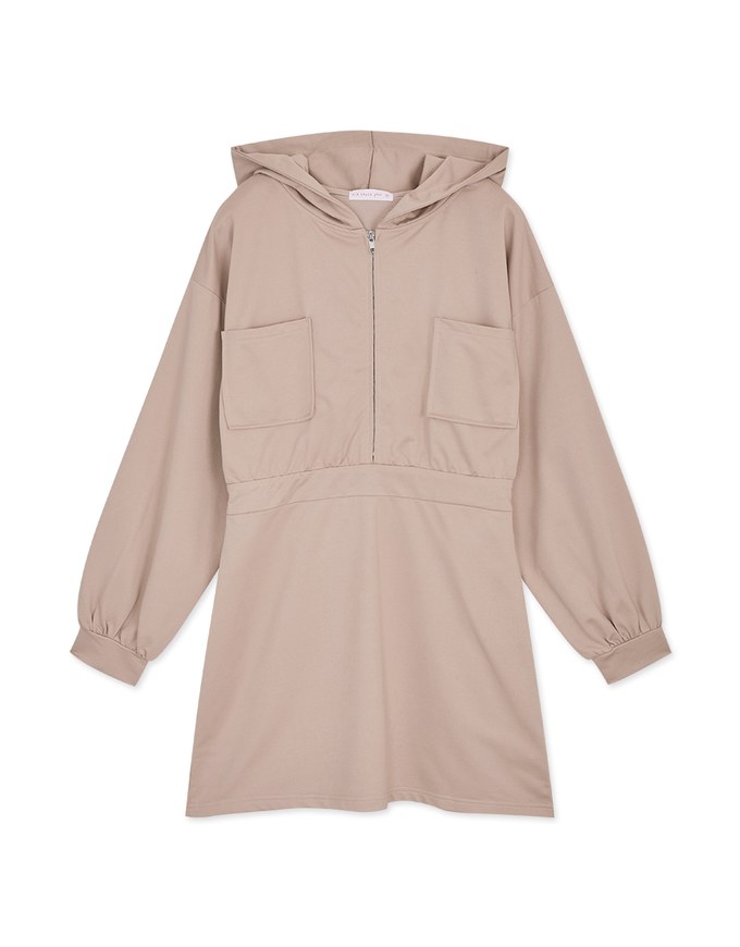 Preppy Zip Loose Hoodie Mini Dress