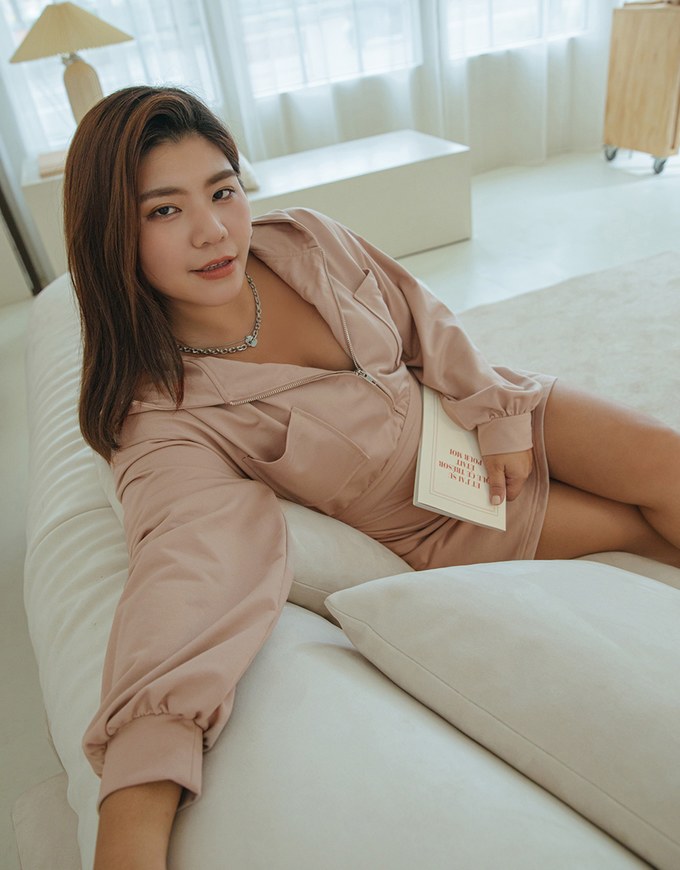 Preppy Zip Loose Hoodie Mini Dress