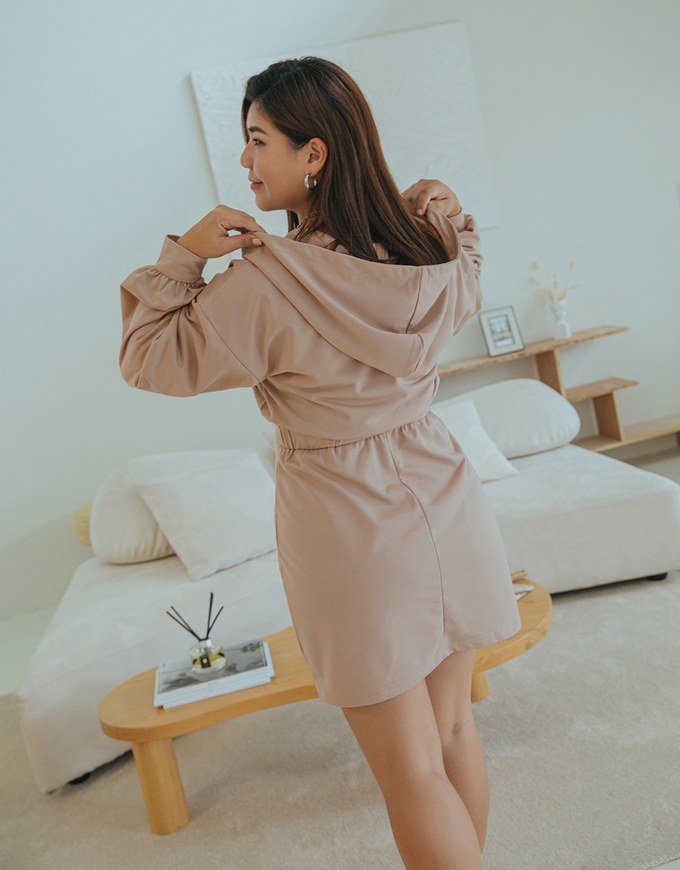 Preppy Zip Loose Hoodie Mini Dress