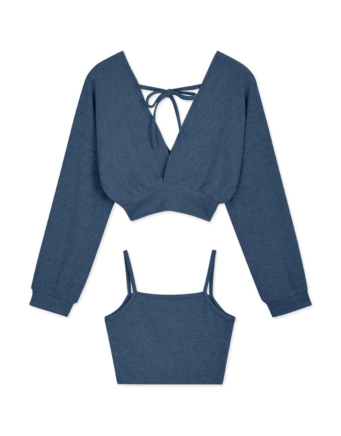 Two Piece Top With Crossover Straps And Pitted Pattern